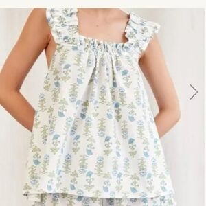 Piyama Nicolette Sleep Set in the Lotus Flower-Blue print- TOP ONLY- XXXL